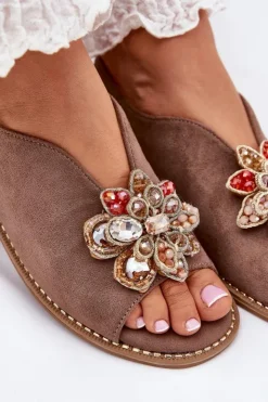 Damskie buty S.Barski Sandały Z Cholewką|Sandały Płaskie*Sandały Damskie Na Płaskim Obcasie Z Ozdobą S.Barski KV27-001 Ciemnobeżowe Beżowy