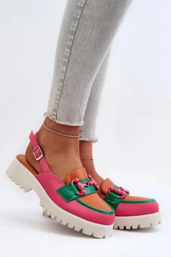 Damskie Damskie buty S.Barski Sandały Damskie Na Płaskim Obcasie Z Ozdobą Pomarańczowe D&A MR38-656