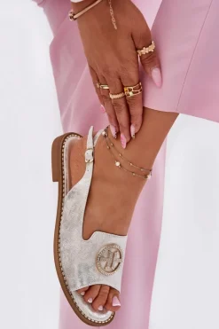 Damskie Damskie buty S.Barski Sandały Damskie Na Płaskim Obcasie Z Ozdobą S.Barski KV51-002 Srebrne