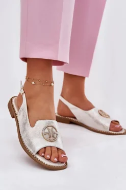 Damskie Damskie buty S.Barski Sandały Damskie Na Płaskim Obcasie Z Ozdobą S.Barski KV51-002 Srebrne