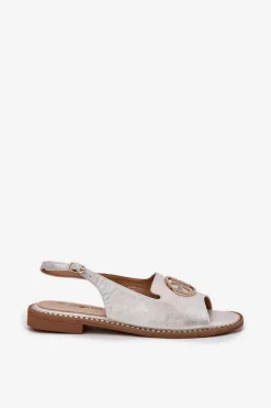 Damskie Damskie buty S.Barski Sandały Damskie Na Płaskim Obcasie Z Ozdobą S.Barski KV51-002 Srebrne