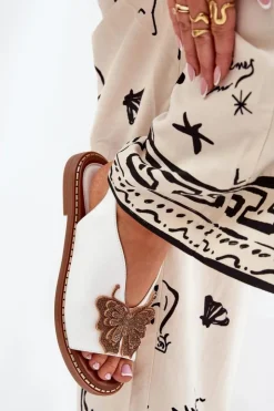 Damskie Boto Sandały Damskie Na Płaskim Obcasie Z Ozdobą Białe Setorina