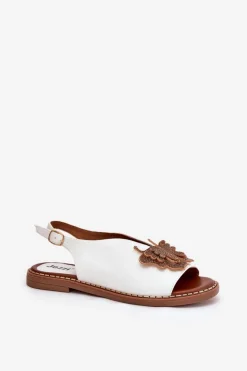 Damskie Boto Sandały Damskie Na Płaskim Obcasie Z Ozdobą Białe Setorina