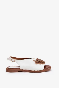 Damskie Boto Sandały Damskie Na Płaskim Obcasie Z Ozdobą Białe Setorina