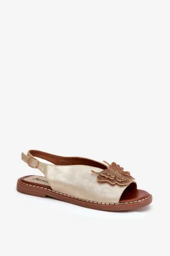 Sale Boto Sandały Damskie Na Płaskim Obcasie Z Ozdobą Złote Setorina Złoty