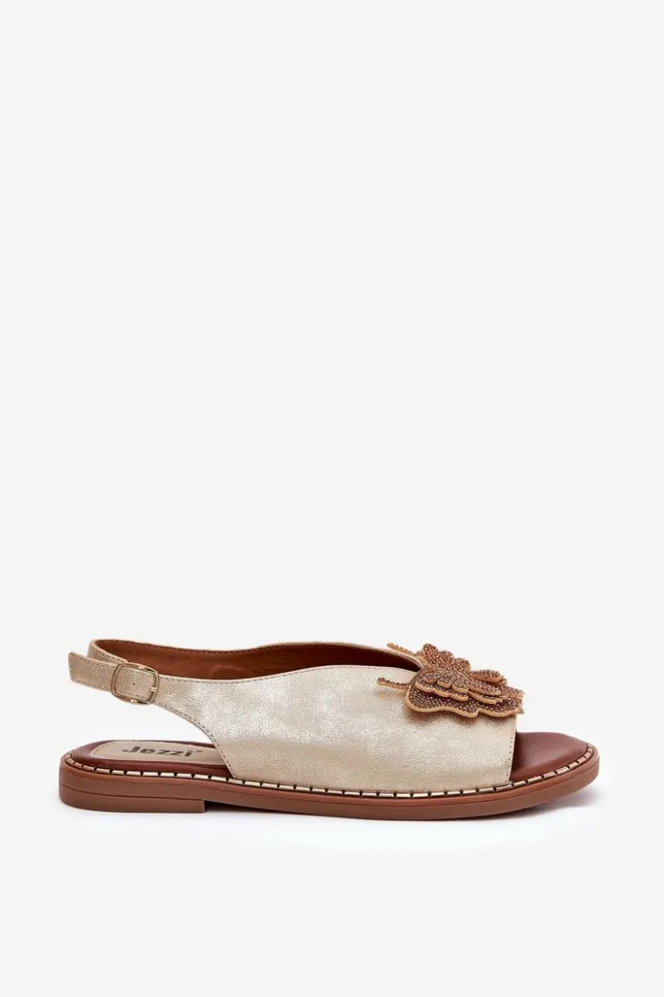 Sale Boto Sandały Damskie Na Płaskim Obcasie Z Ozdobą Złote Setorina Złoty