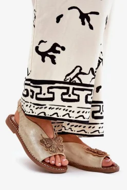 Sale Boto Sandały Damskie Na Płaskim Obcasie Z Ozdobą Złote Setorina Złoty