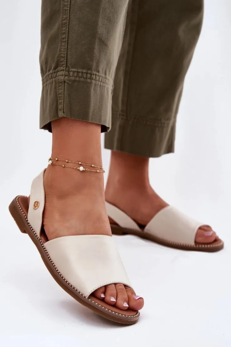 Best Evento Sandały Damskie Na Płaskim Obcasie Eko Skórzane Beżowe Dereka Beżowy