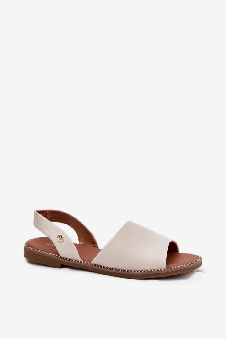 Best Evento Sandały Damskie Na Płaskim Obcasie Eko Skórzane Beżowe Dereka Beżowy