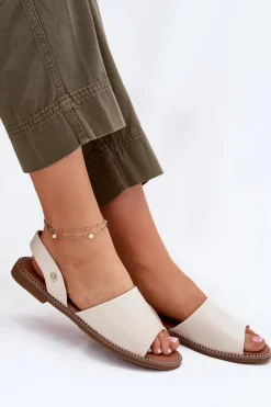 Best Evento Sandały Damskie Na Płaskim Obcasie Eko Skórzane Beżowe Dereka Beżowy