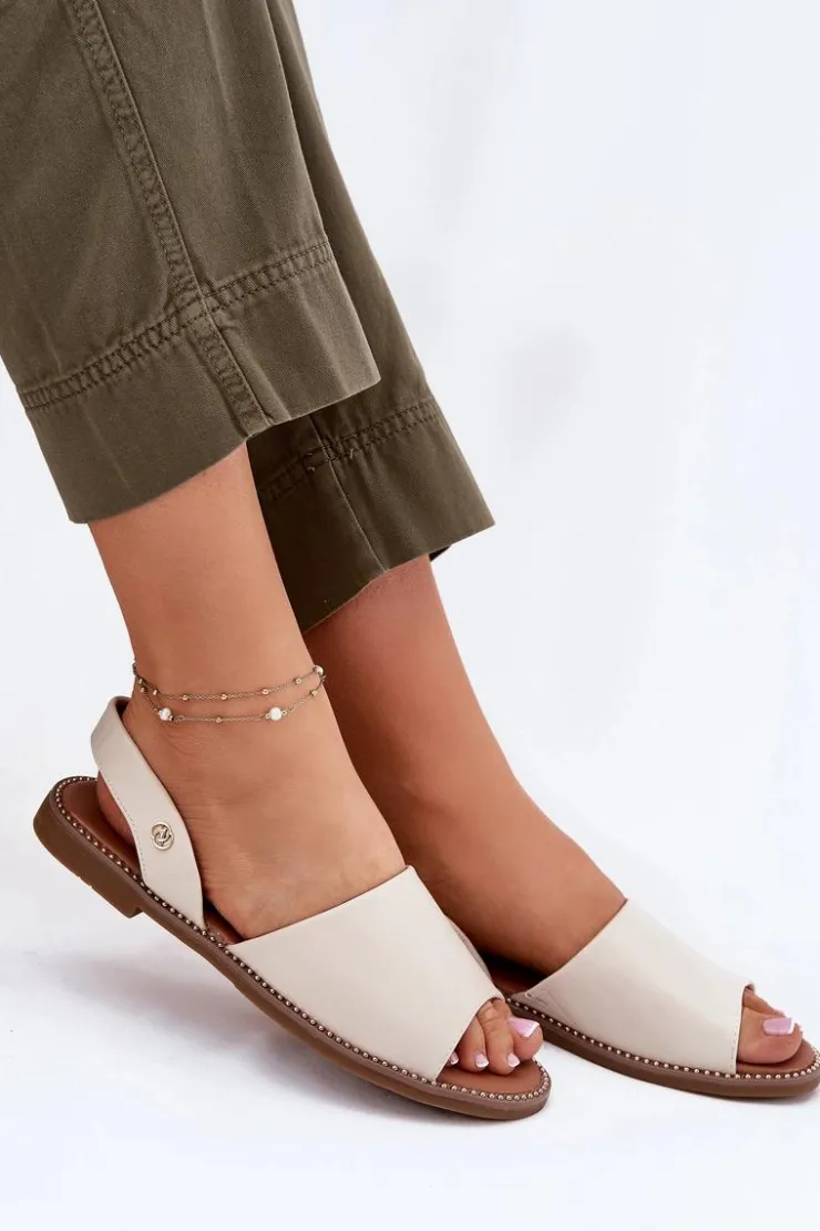 Best Evento Sandały Damskie Na Płaskim Obcasie Eko Skórzane Beżowe Dereka Beżowy