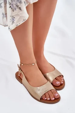 Evento Sandały Płaskie*Sandały Damskie Na Płaskim Obcasie Złote Weanise Złoty