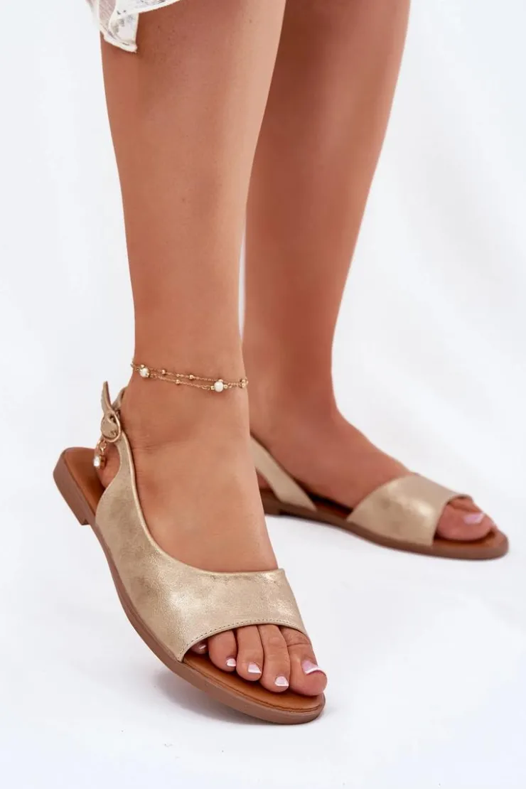Evento Sandały Płaskie*Sandały Damskie Na Płaskim Obcasie Złote Weanise Złoty