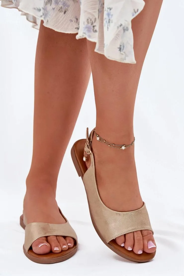 Evento Sandały Płaskie*Sandały Damskie Na Płaskim Obcasie Złote Weanise Złoty