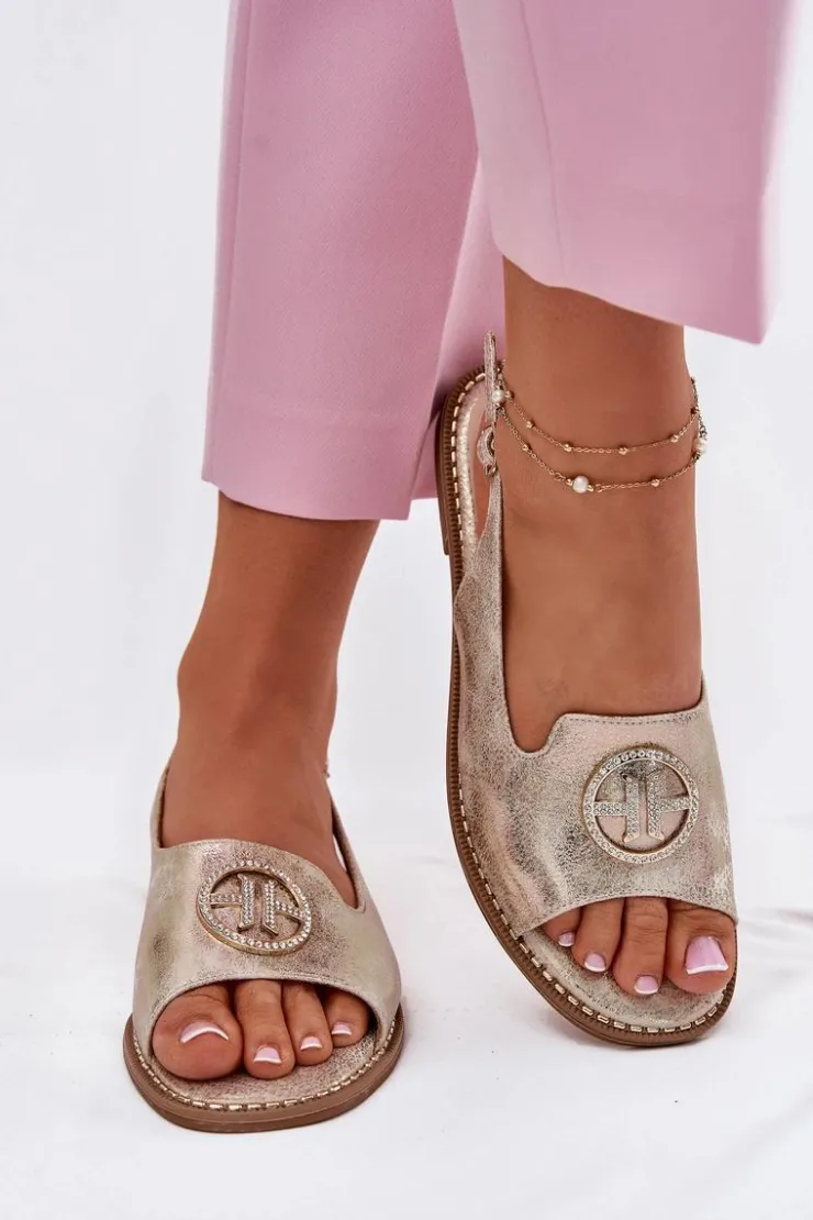 Damskie buty S.Barski Sandały Płaskie*Sandały Damskie Na Płaskim Obcasie Z Ozdobą S.Barski KV51-002 Złote Złoty