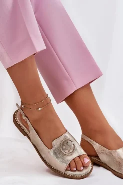 Damskie buty S.Barski Sandały Płaskie*Sandały Damskie Na Płaskim Obcasie Z Ozdobą S.Barski KV51-002 Złote Złoty