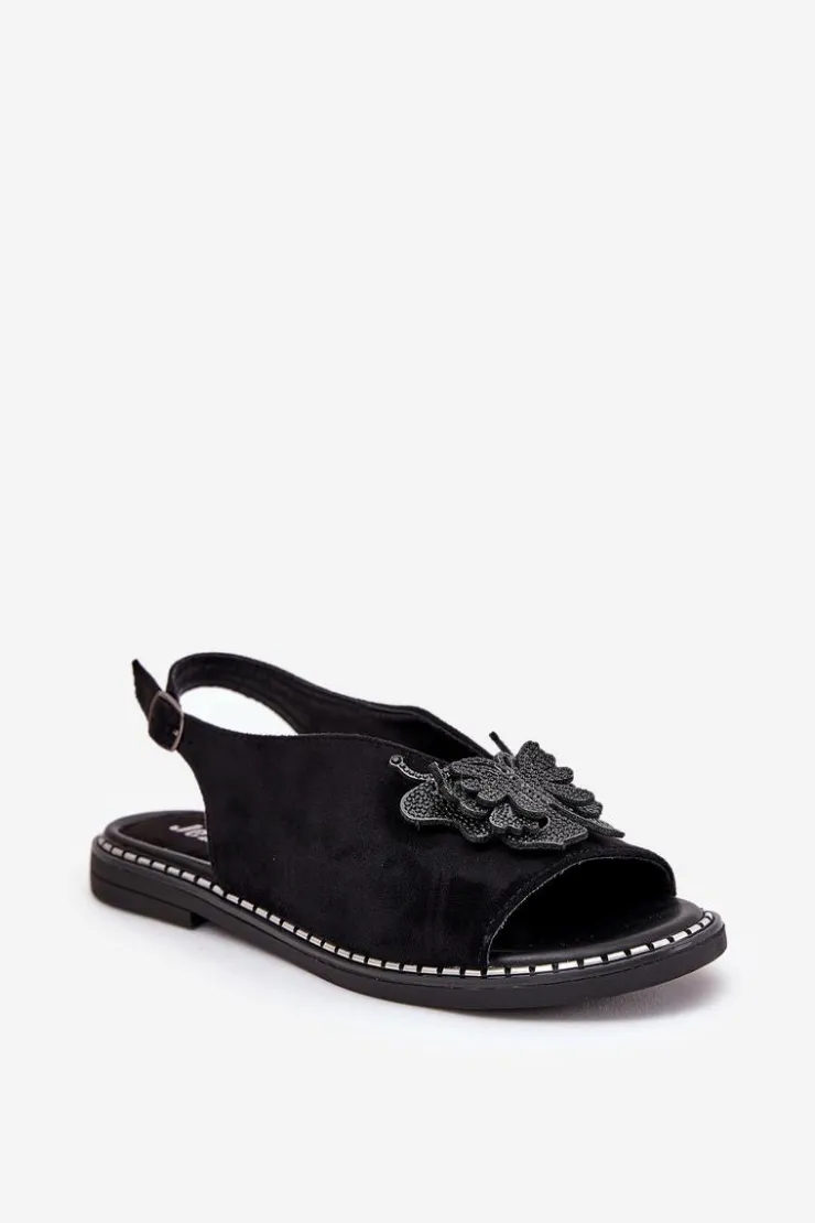 Boto Sandały Płaskie*Sandały Damskie Na Płaskim Obcasie Z Ozdobą Czarne Setorina Czarny