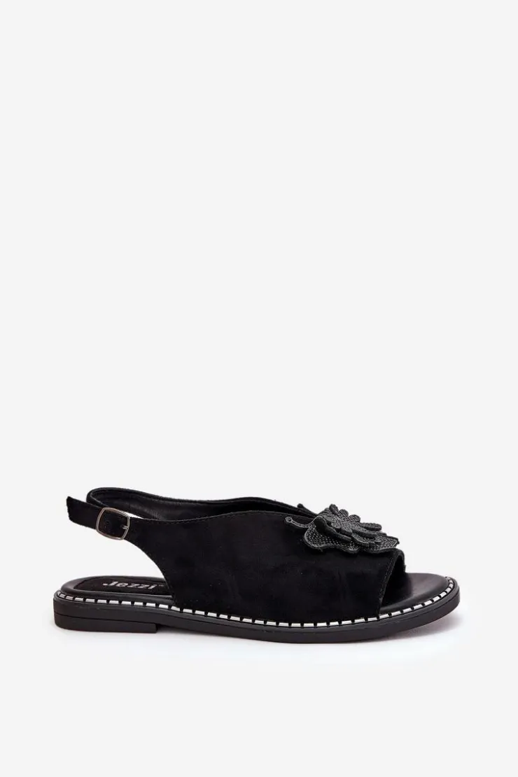 Boto Sandały Płaskie*Sandały Damskie Na Płaskim Obcasie Z Ozdobą Czarne Setorina Czarny