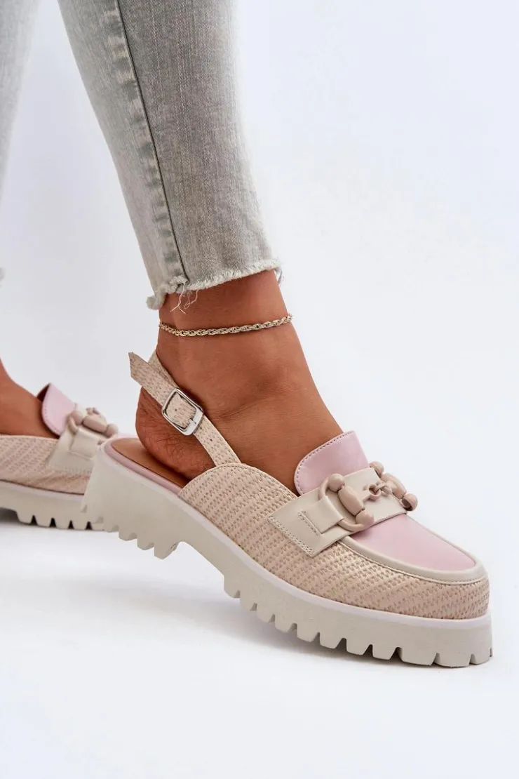 Damskie buty S.Barski Sandały Płaskie*Sandały Damskie Na Płaskim Obcasie Z Ozdobą Beżowe D&A MR38-656 Beżowy