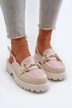 Damskie buty S.Barski Sandały Płaskie*Sandały Damskie Na Płaskim Obcasie Z Ozdobą Beżowe D&A MR38-656 Beżowy