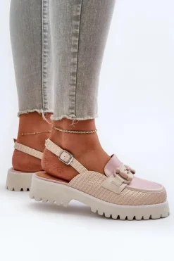 Damskie buty S.Barski Sandały Płaskie*Sandały Damskie Na Płaskim Obcasie Z Ozdobą Beżowe D&A MR38-656 Beżowy