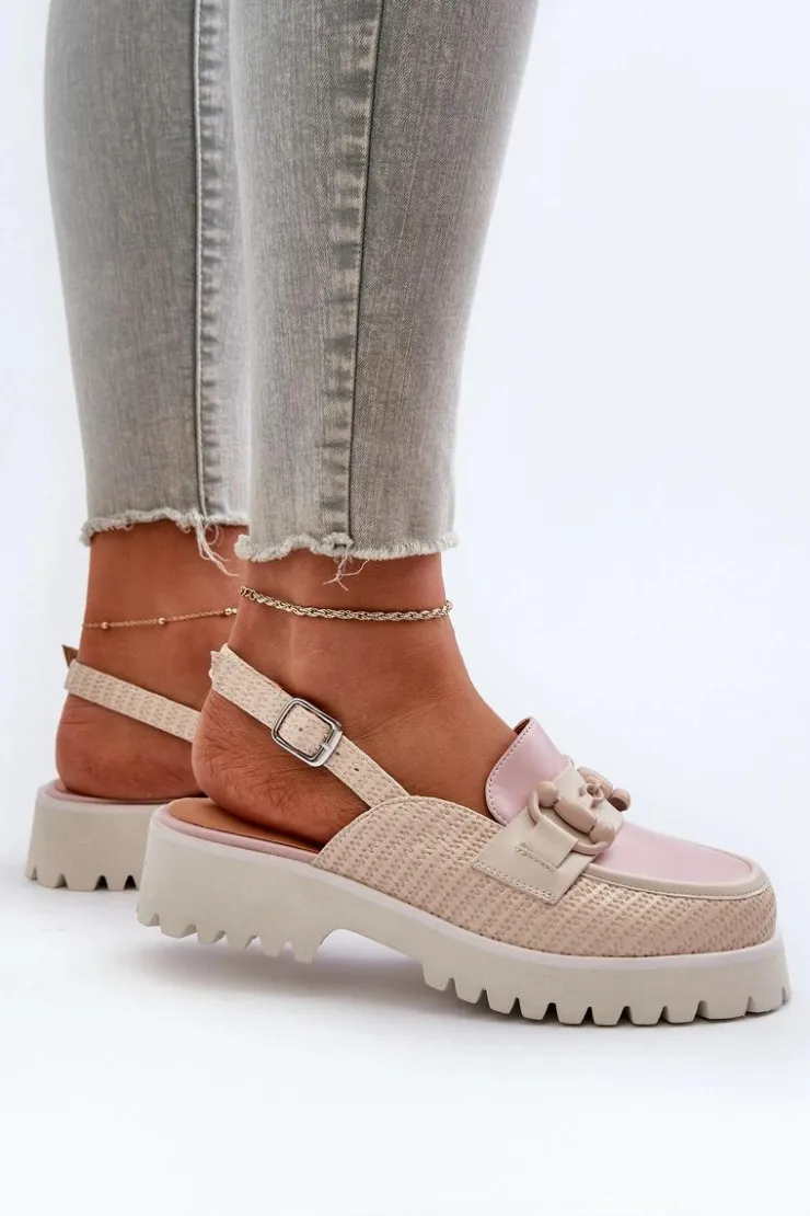 Damskie buty S.Barski Sandały Płaskie*Sandały Damskie Na Płaskim Obcasie Z Ozdobą Beżowe D&A MR38-656 Beżowy