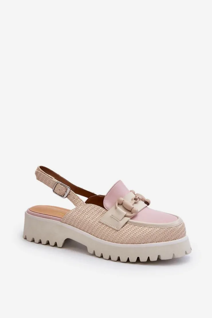 Damskie buty S.Barski Sandały Płaskie*Sandały Damskie Na Płaskim Obcasie Z Ozdobą Beżowe D&A MR38-656 Beżowy