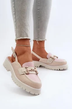 Damskie buty S.Barski Sandały Płaskie*Sandały Damskie Na Płaskim Obcasie Z Ozdobą Beżowe D&A MR38-656 Beżowy