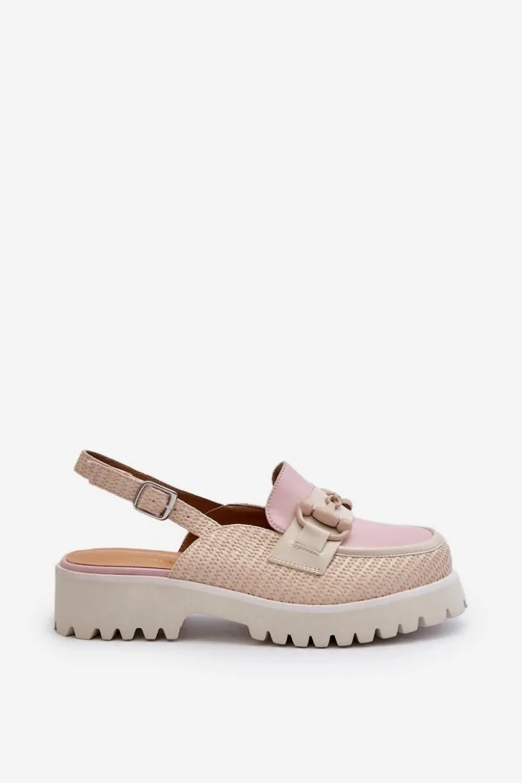 Damskie buty S.Barski Sandały Płaskie*Sandały Damskie Na Płaskim Obcasie Z Ozdobą Beżowe D&A MR38-656 Beżowy