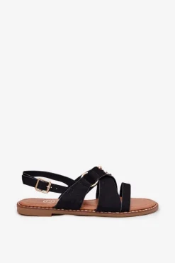 Boto Sandały Płaskie*Sandały Damskie Na Płaskim Obcasie Ze Złotymi Ćwiekami Czarne Zanira Czarny