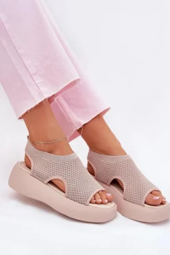 Damskie Boto Sandały Damskie Na Platformie Beżowe Kavira