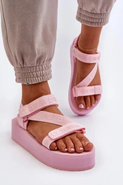 Big Star Shoes Sandały Big Star|Sandały Płaskie*Sandały Damskie Na Platformie Big Star NN274A529 Różowe Różowy