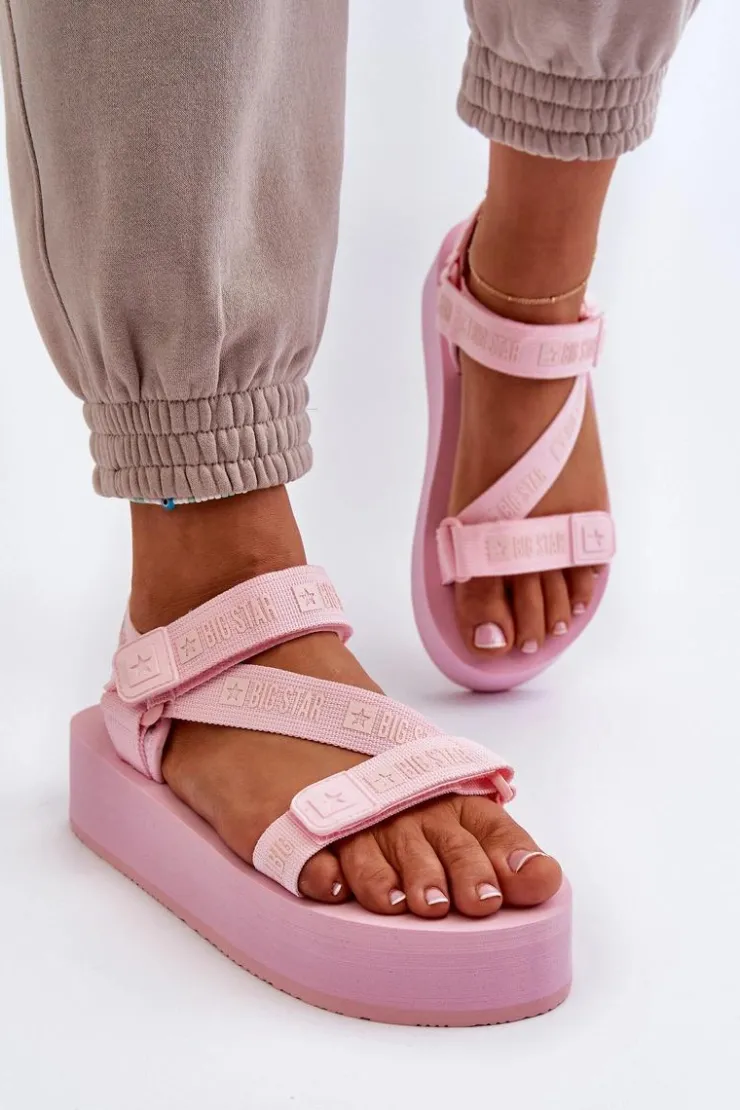 Big Star Shoes Sandały Big Star|Sandały Płaskie*Sandały Damskie Na Platformie Big Star NN274A529 Różowe Różowy