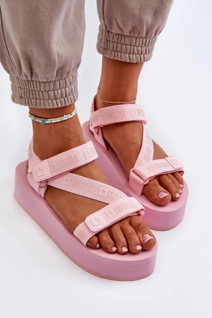 Big Star Shoes Sandały Big Star|Sandały Płaskie*Sandały Damskie Na Platformie Big Star NN274A529 Różowe Różowy