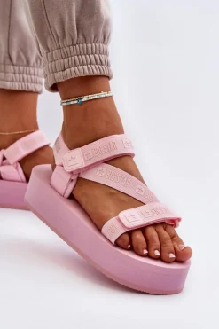 Big Star Shoes Sandały Big Star|Sandały Płaskie*Sandały Damskie Na Platformie Big Star NN274A529 Różowe Różowy
