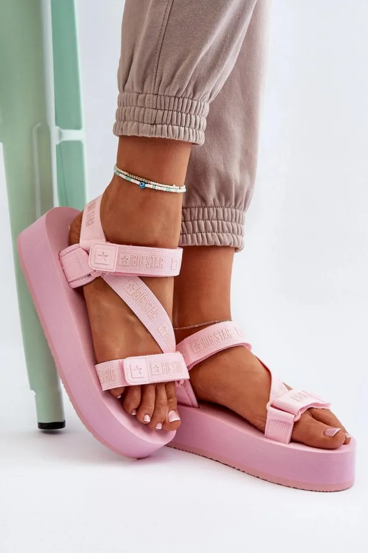 Big Star Shoes Sandały Big Star|Sandały Płaskie*Sandały Damskie Na Platformie Big Star NN274A529 Różowe Różowy