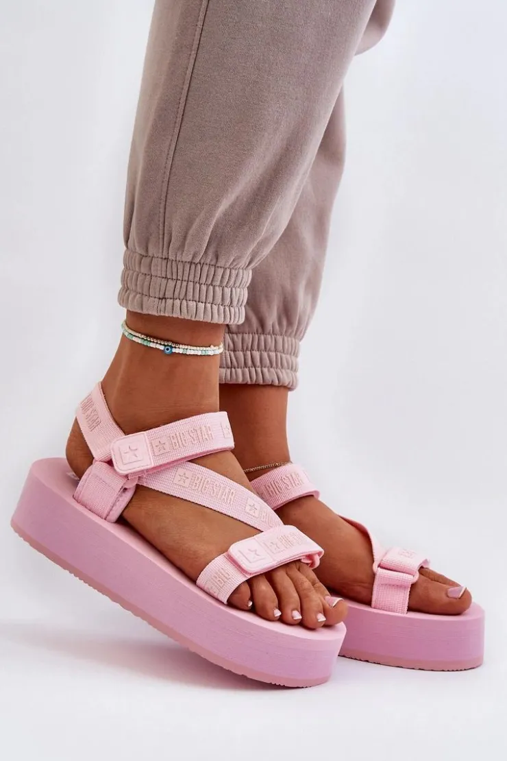 Big Star Shoes Sandały Big Star|Sandały Płaskie*Sandały Damskie Na Platformie Big Star NN274A529 Różowe Różowy