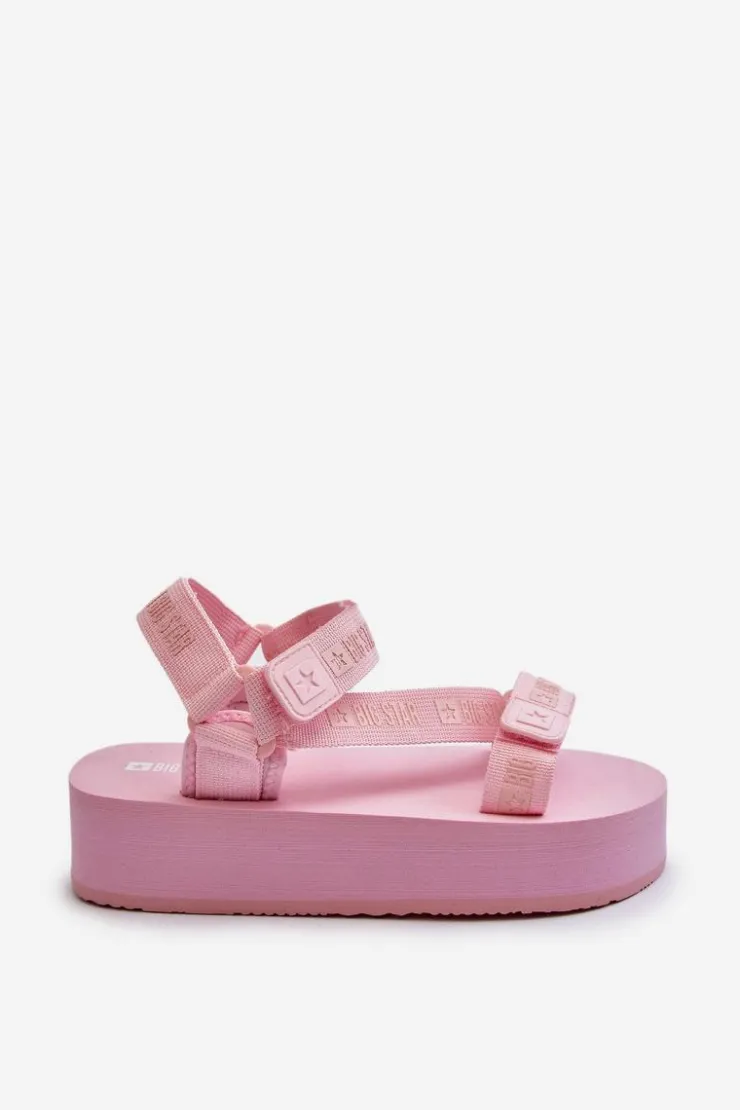 Big Star Shoes Sandały Big Star|Sandały Płaskie*Sandały Damskie Na Platformie Big Star NN274A529 Różowe Różowy