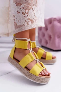 Damskie Boto Sandały Damskie na Platformie Zamszowe Żółte Ergola