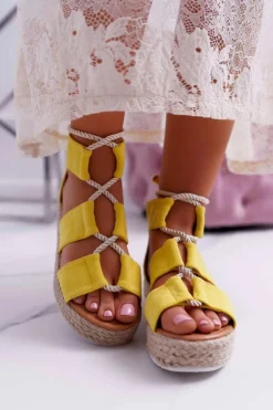 Damskie Boto Sandały Damskie na Platformie Zamszowe Żółte Ergola