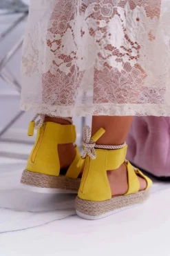 Damskie Boto Sandały Damskie na Platformie Zamszowe Żółte Ergola