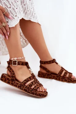 Discount Boto Sandały Damskie Na Platformie Ze Złotym Detalem Panterka Kartia Brązowy