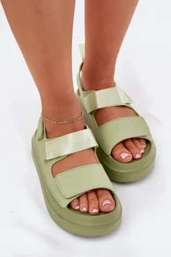 Damskie Boto Sandały Damskie Na Platformie Z Rzepami Zielone Nitepira