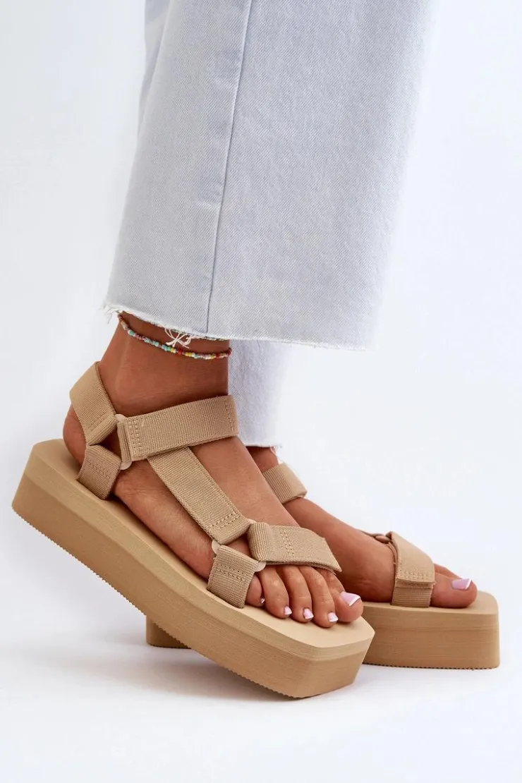 Best Boto Sandały Damskie Na Platformie Beżowe Edireda Beżowy