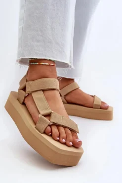 Best Boto Sandały Damskie Na Platformie Beżowe Edireda Beżowy