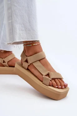 Best Boto Sandały Damskie Na Platformie Beżowe Edireda Beżowy