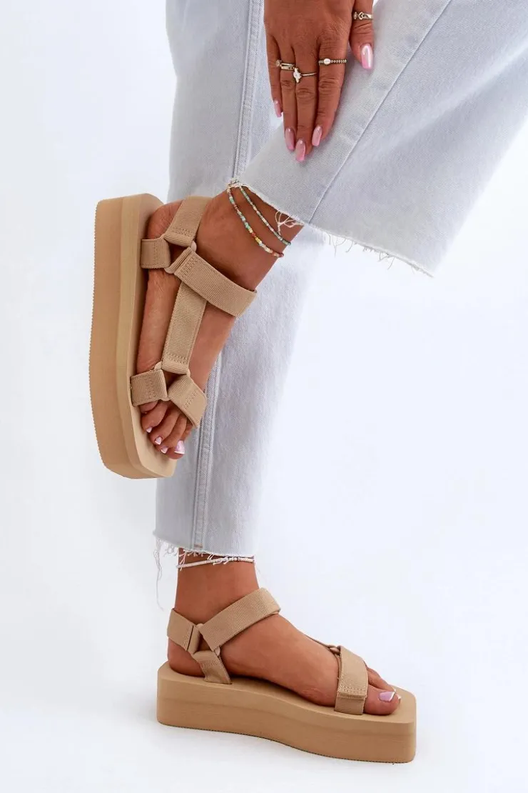 Best Boto Sandały Damskie Na Platformie Beżowe Edireda Beżowy