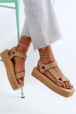 Best Boto Sandały Damskie Na Platformie Beżowe Edireda Beżowy