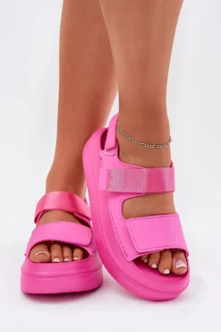 Damskie Boto Sandały Damskie Na Platformie Z Rzepami Fuksja Nitepira