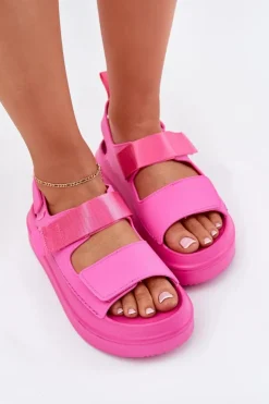 Damskie Boto Sandały Damskie Na Platformie Z Rzepami Fuksja Nitepira